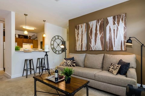 Spacious living area in modern apartment units at Capitol Gateway in Atlanta, Georgia